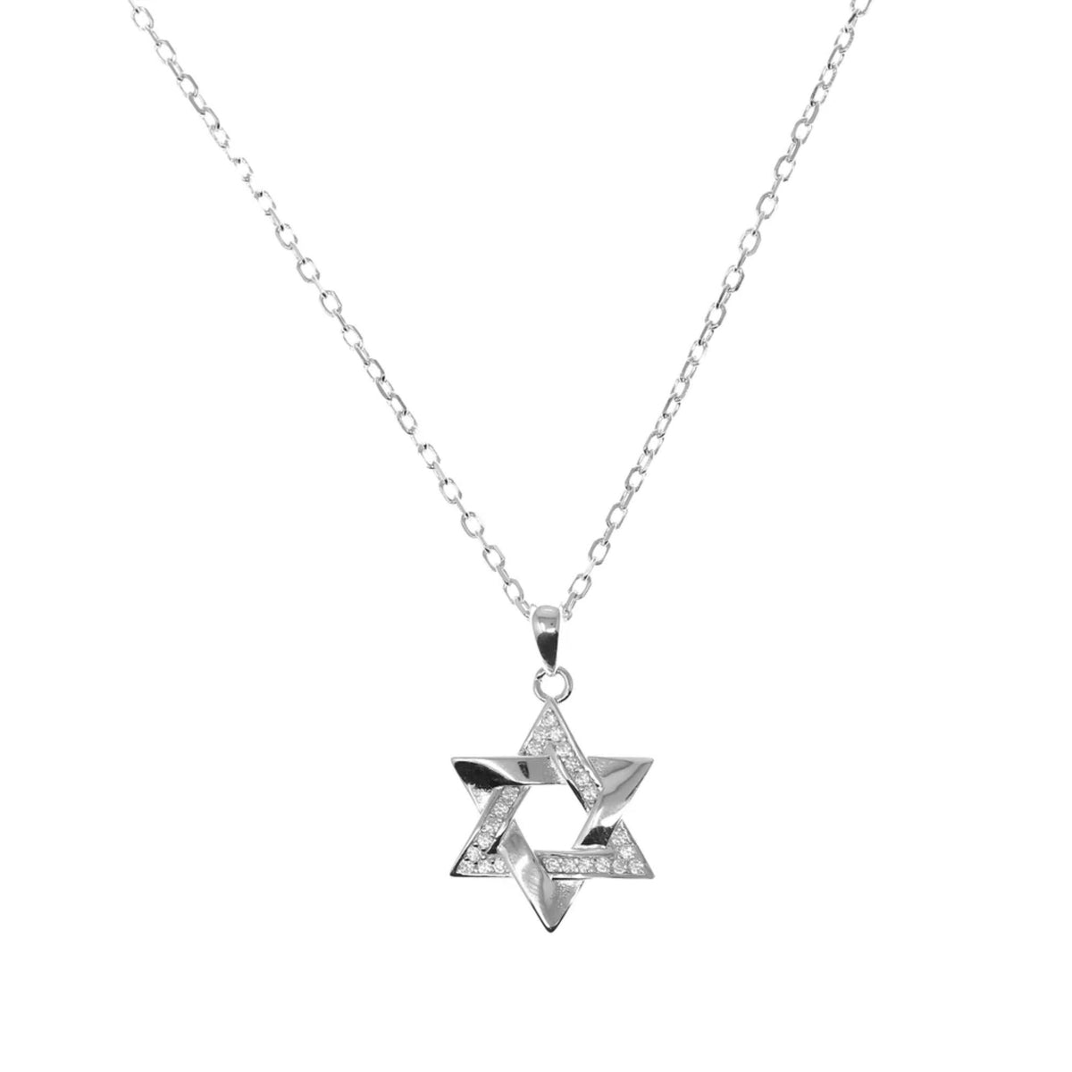 Star of David Pendant Necklace in Silver with half CZ Stones and half Silver by Penny Levi