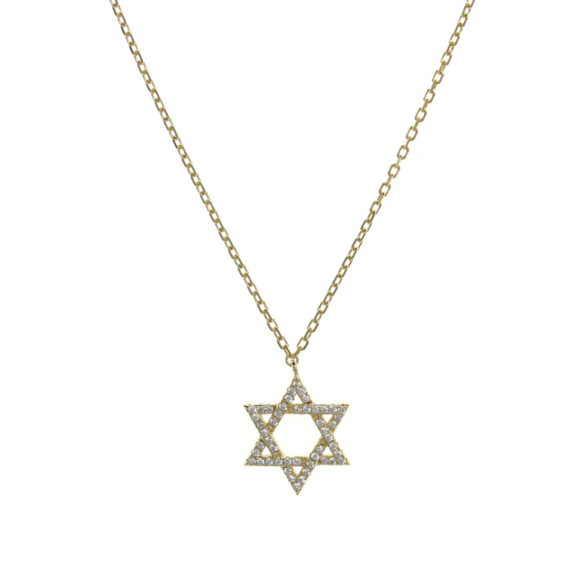 Large Star of David Pendant Necklace in Gold with CZ Stones by Penny Levi