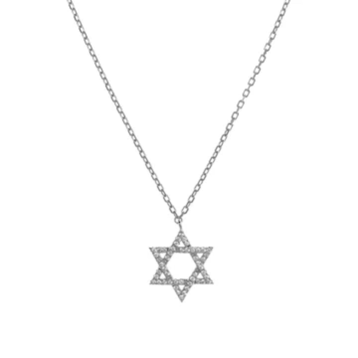 Large Star of David Pendant Necklace in Silver with CZ Stones by Penny Levi