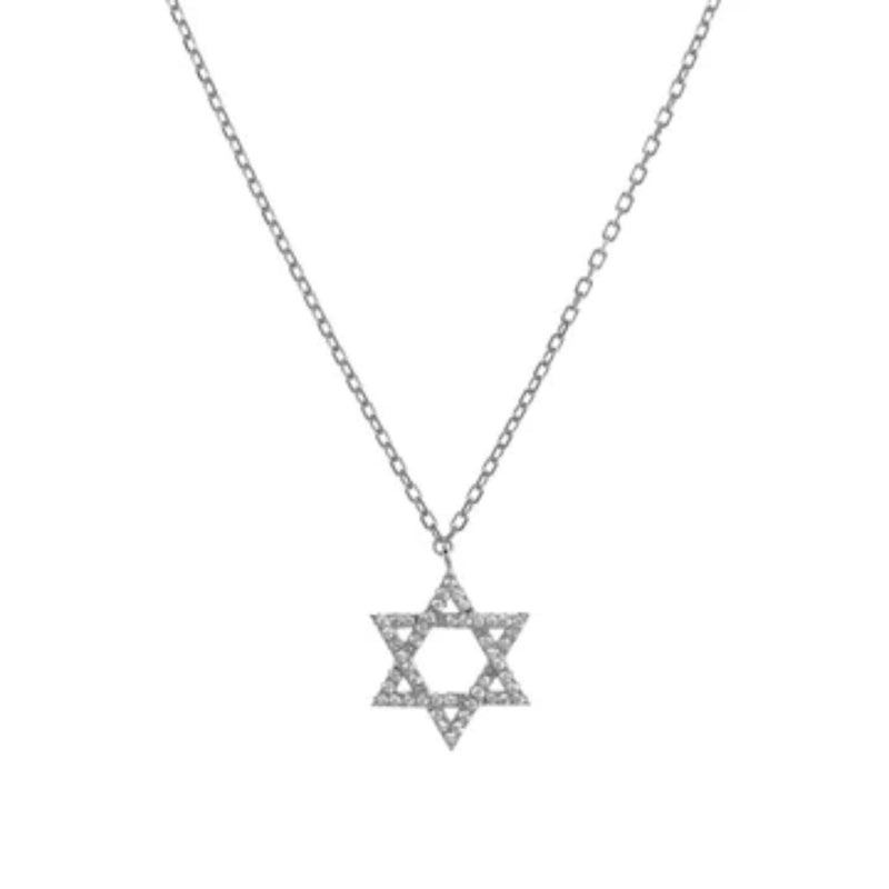 Large Star of David Pendant Necklace in Silver with CZ Stones by Penny Levi