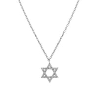 Large Star of David Pendant Necklace in Silver with CZ Stones by Penny Levi