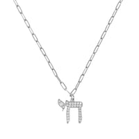 Chai 'Life' Necklace in Silver and CZ with Paper Clip Chain by Penny Levi