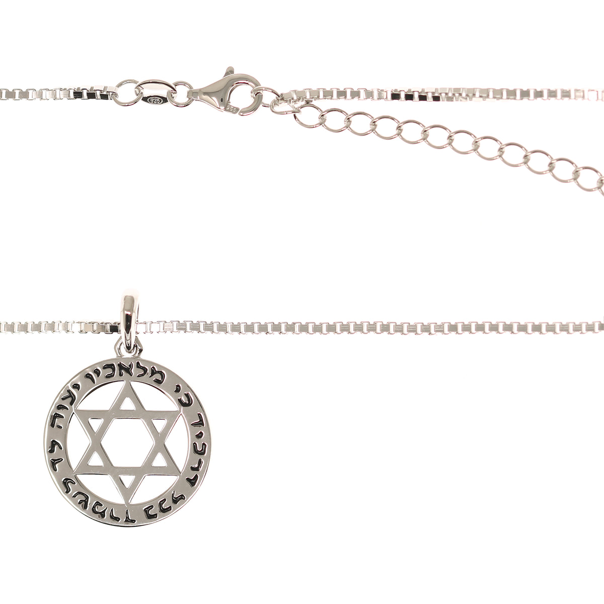 Men's Protective Prayer and Star of David Pendant on Box Chain in Silver by Penny Levi