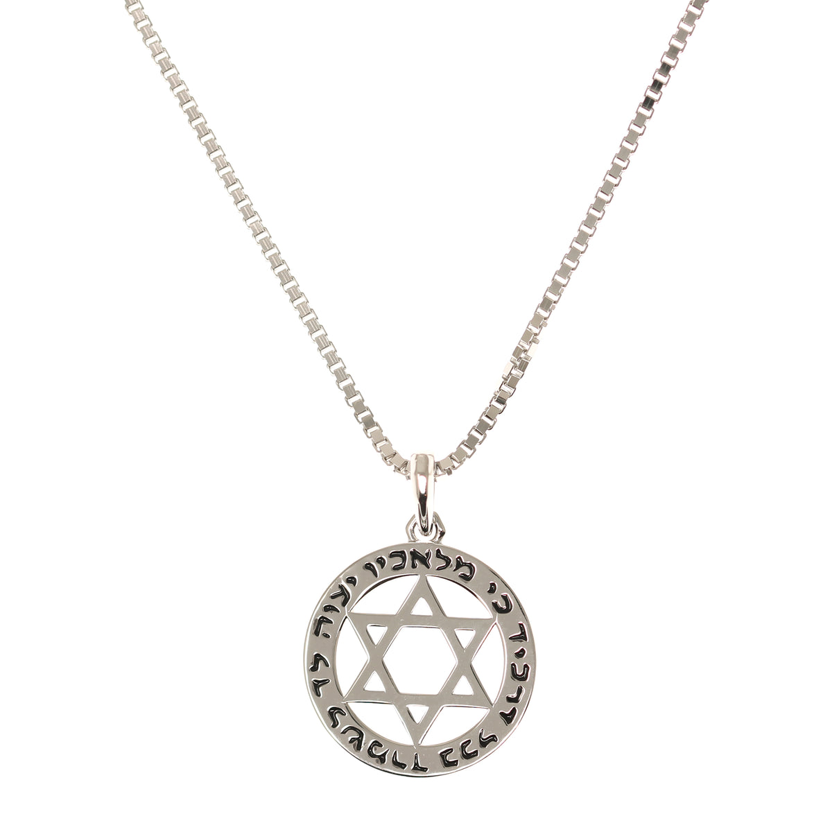 Men's Protective Prayer and Star of David Pendant on Box Chain in Silver by Penny Levi