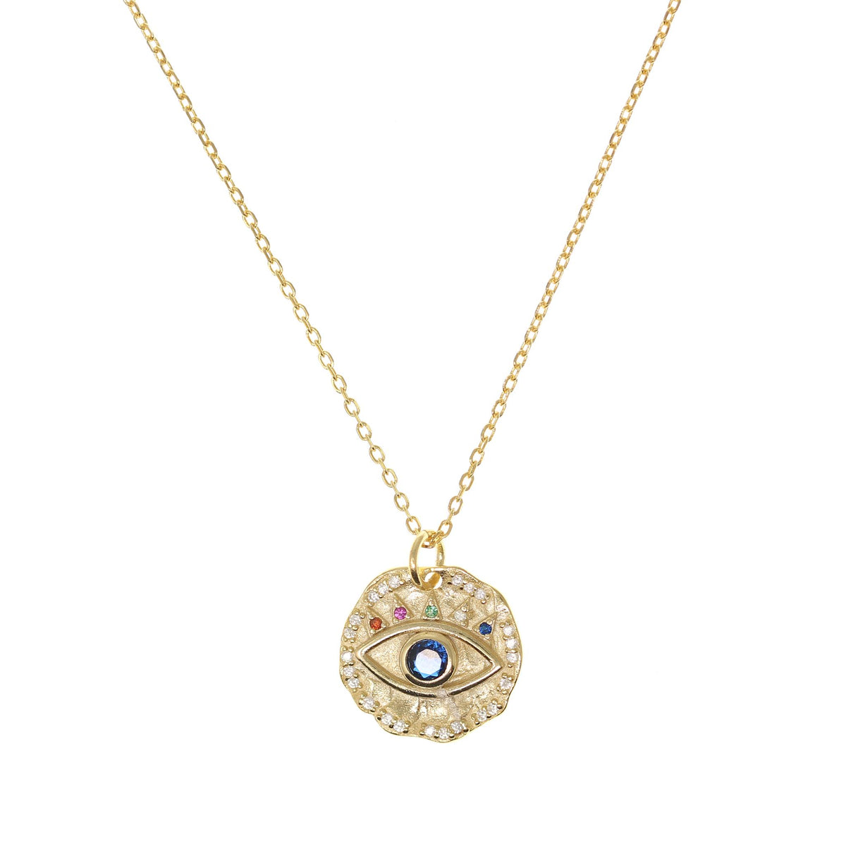 Evil Eye Pendant Necklace with multi coloured stones in Gold by Penny Levi