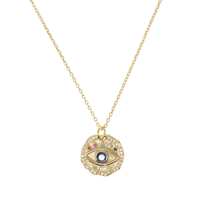 Evil Eye Pendant Necklace with multi coloured stones in Gold by Penny Levi