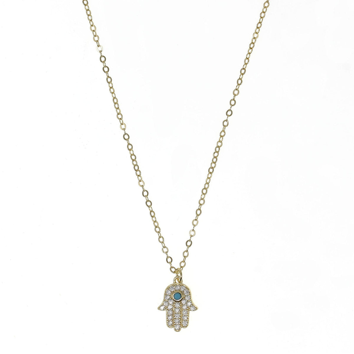 Hamsa with Blue Stone in Gold Necklace by Penny Levi