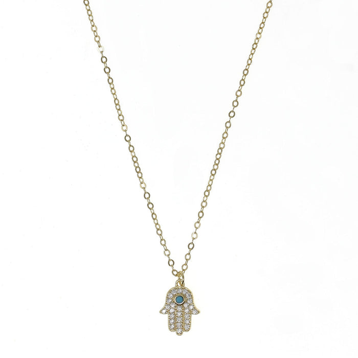 Hamsa with Blue Stone in Gold Necklace by Penny Levi