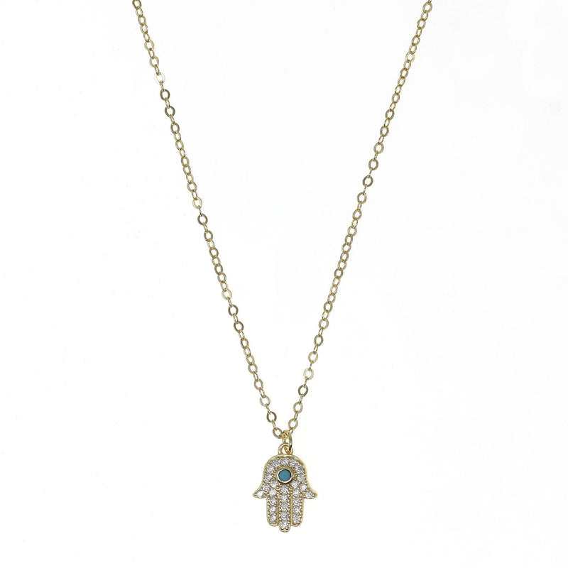 Hamsa with Blue Stone in Gold Necklace by Penny Levi