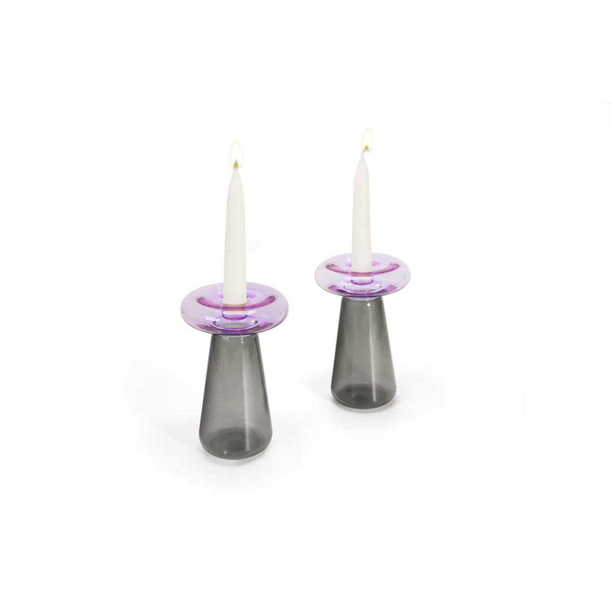 Mushroom Candlesticks in Glass in Smoke/Blush by Tchotchke