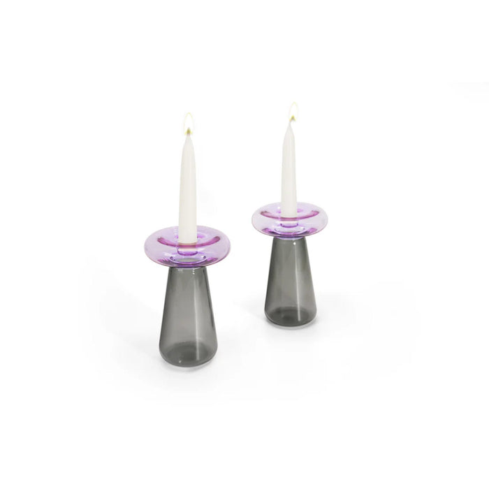 Mushroom Candlesticks in Glass in Smoke/Blush by Tchotchke