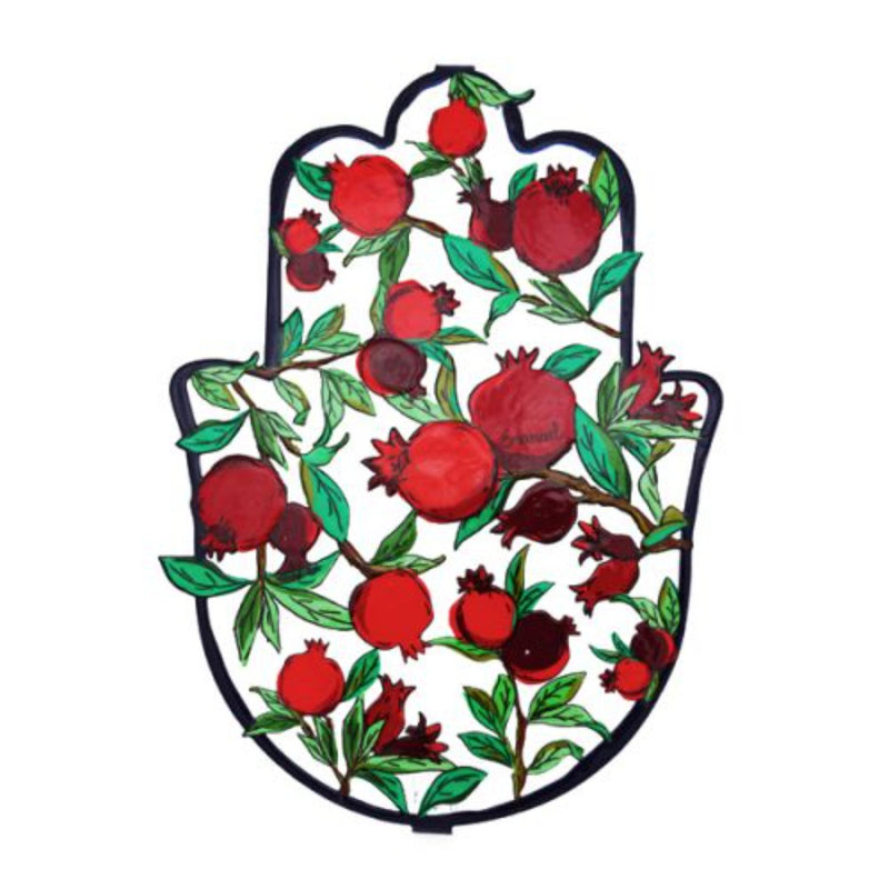 Red Pomegranates Hamsa by Yair Emanuel