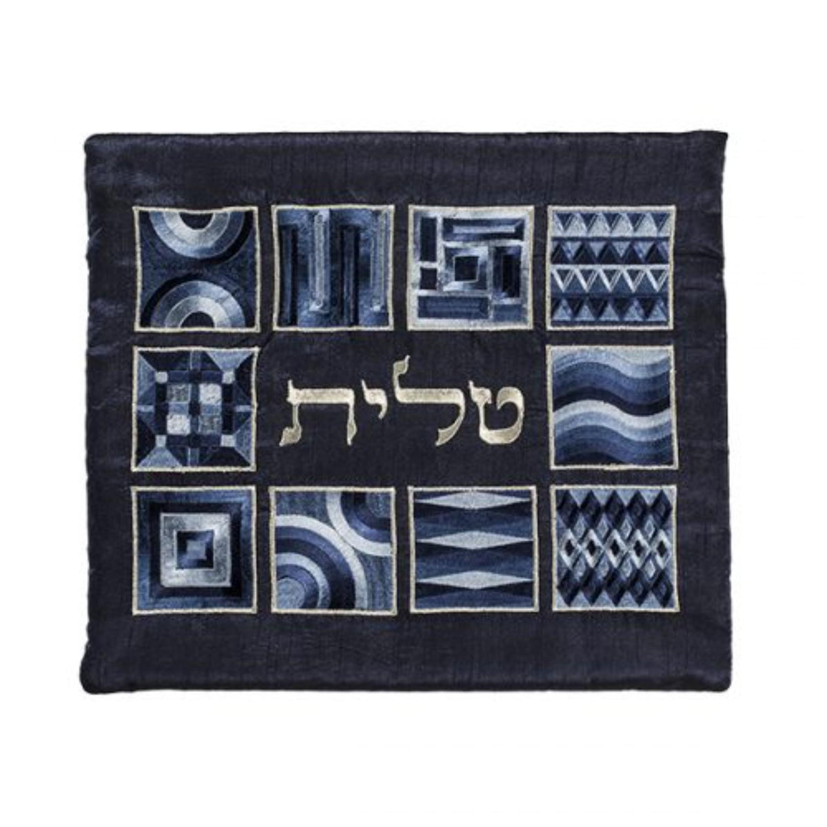 Blue Squares Tallit Bag in Silver by Yair Emanuel