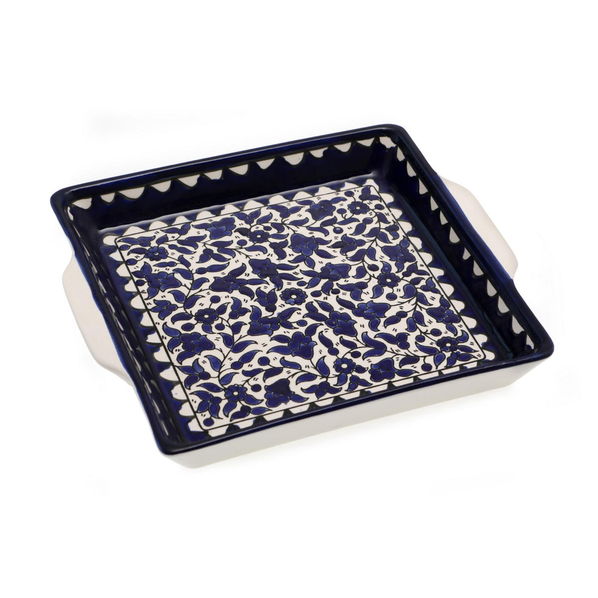 Armeniam Blue Flowers Square Matzah Tray