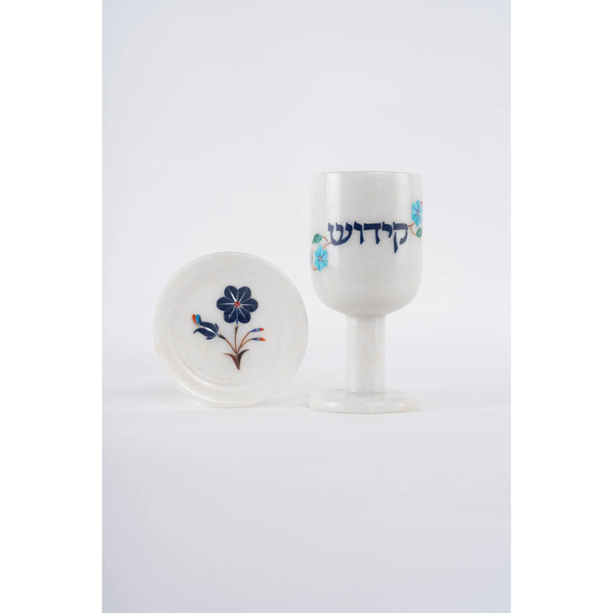 Makrana Marble and Semi Precious Stone / Lapis Lazuli Kiddush Cup by Theo Jerusalem