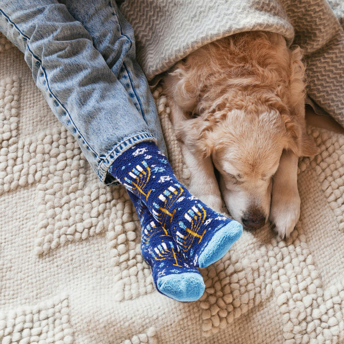 Metallic Chanukiahs Cosy Adult Slipper Socks