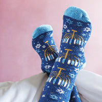 Metallic Chanukiahs Cosy Adult Slipper Socks
