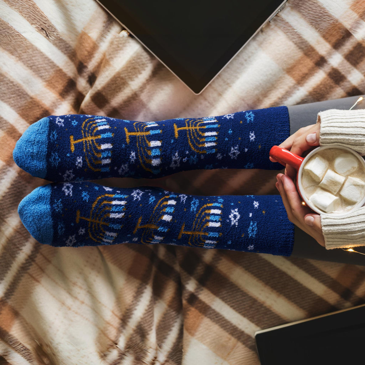 Metallic Chanukiahs Cosy Adult Slipper Socks