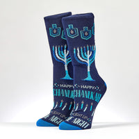 Chanukah Socks With Fuzzy Chanukiah, Adult Size in a Gift Box