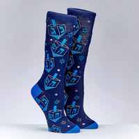 Chanukah Adult Crew Socks, Dreidels and Stars in Dreidel Gift Box