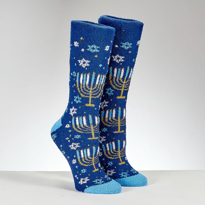 Metallic Chanukiahs Cosy Adult Slipper Socks