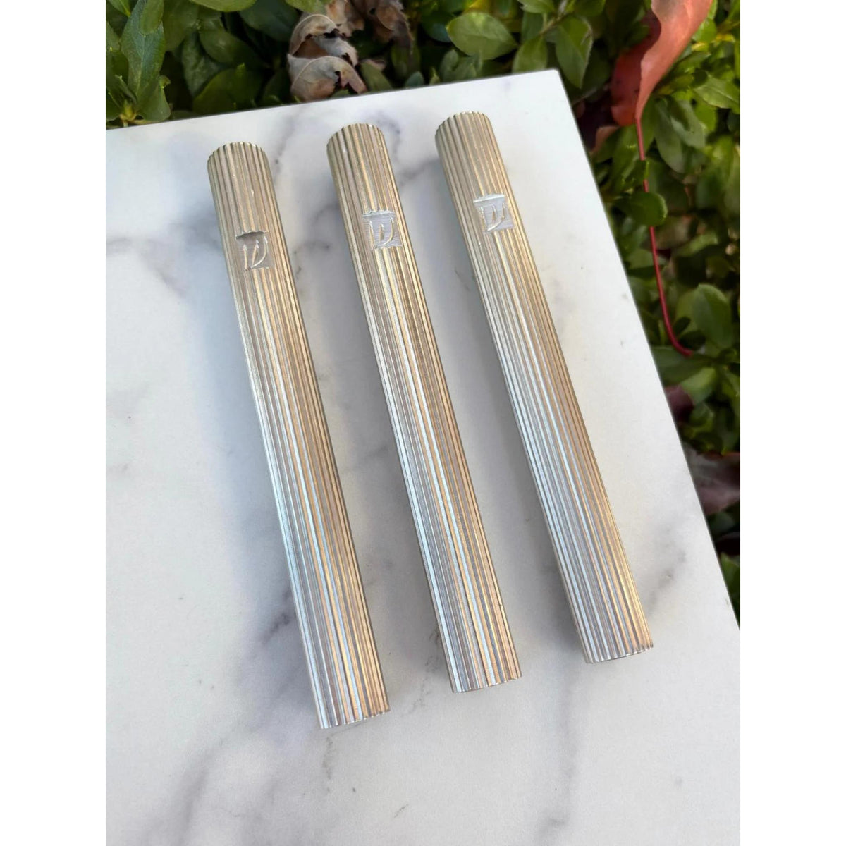 Fluted Mezuzah in Nickel
