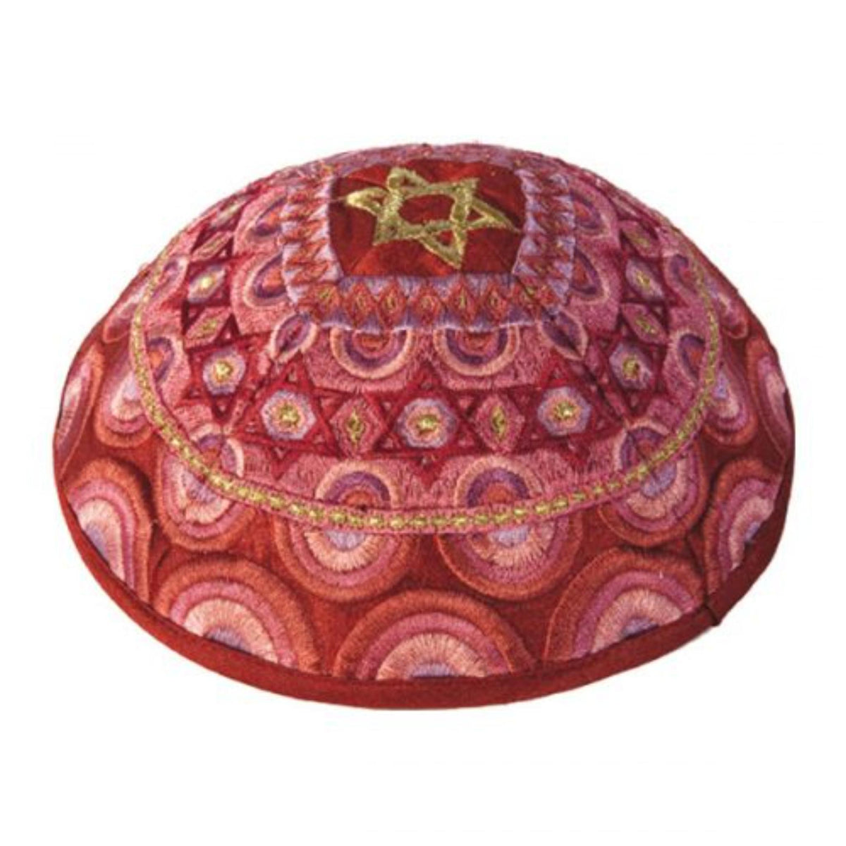 Embroidered Magen David Kippah in Pink by Yair Emanuel