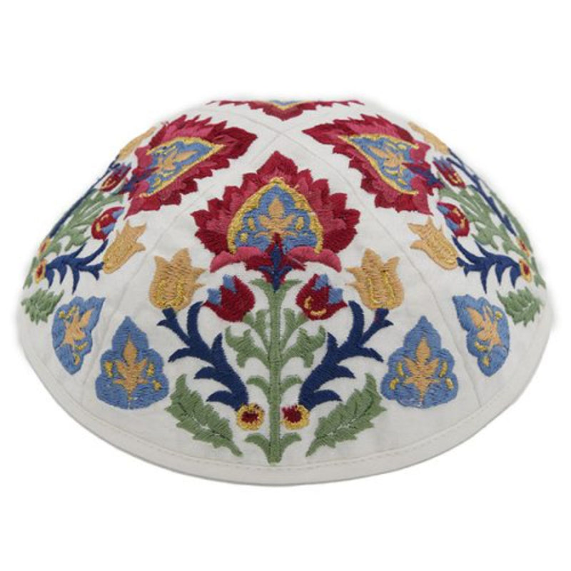 Embroidered Antique Design im Multicolour Kippah by Yair Emanuel