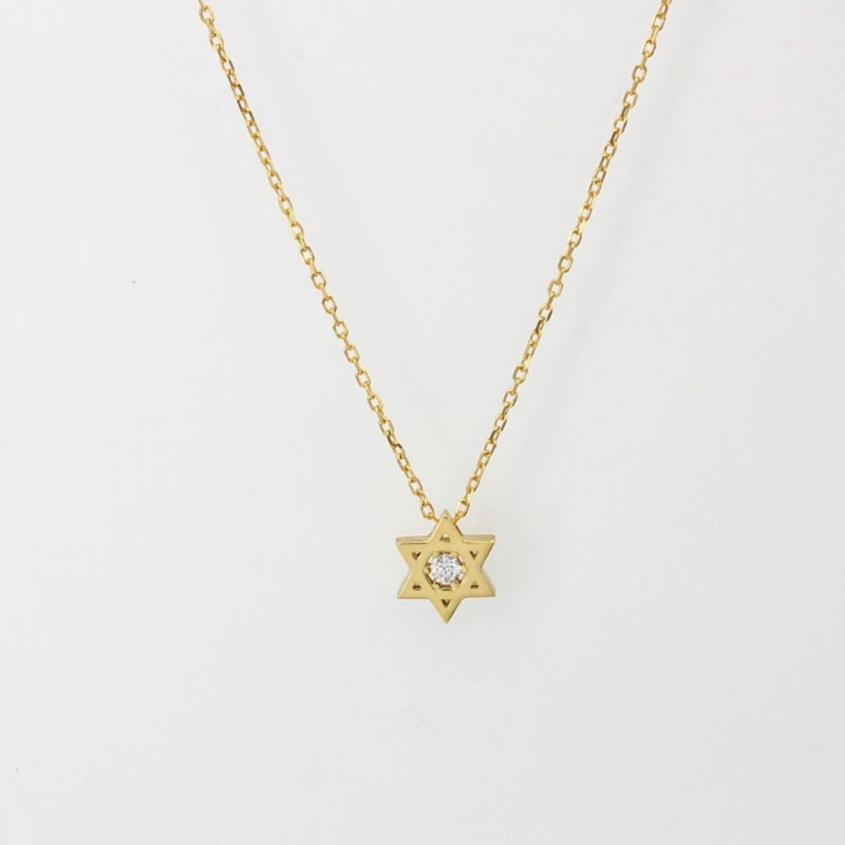 Small Chunky Gold Chain Star of David with Central Cubic Zirconia Pendant Necklace by Penny Levi