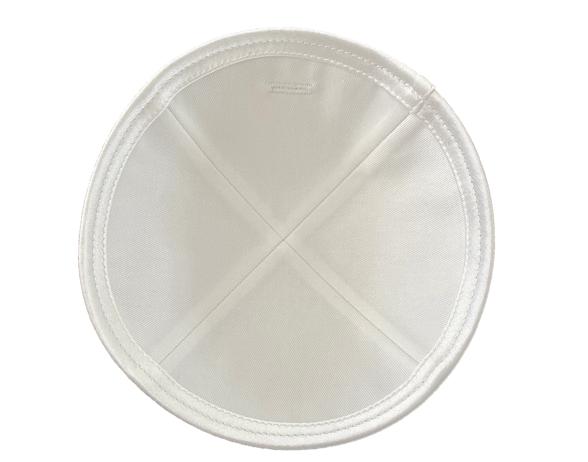 Linen Taupe Kippot with White Satin Trim by KW