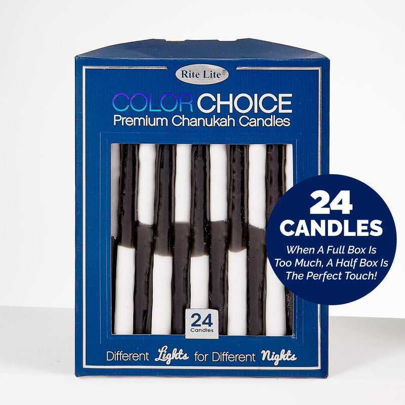 Two-Tone Black White Chanukah Candles (half box 24 candles)