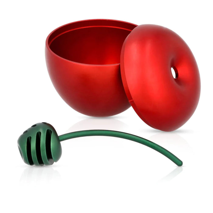 Red Rosh Hashanah Apple Honey Pot with Green Dipper by Akilov