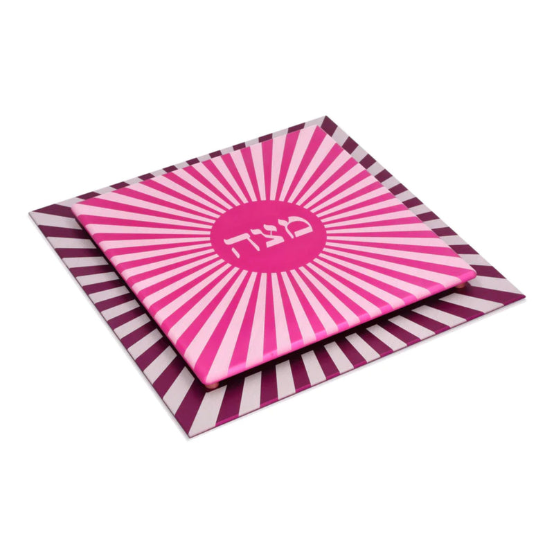 Funky Striped Matzah Plate in Pink by Akilov