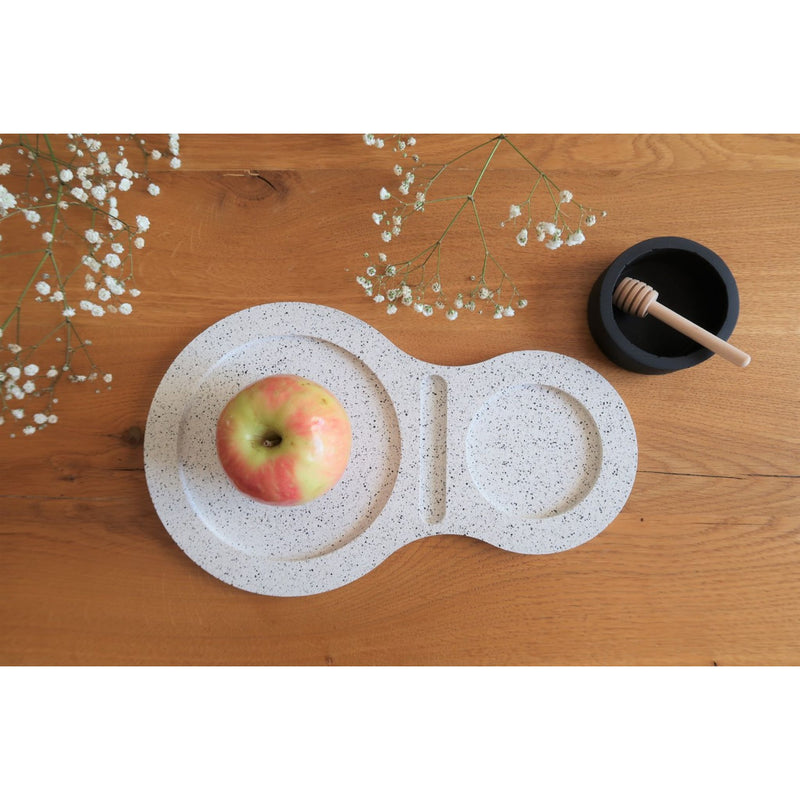 White Terrazzo Granite Apple Tray and Black Honey Bowl by Graciela