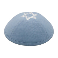 Bris Magen David Father and Son Kippot Set in Blue/White Linen by Kippot KW