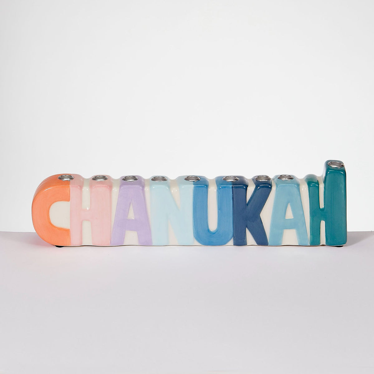 "CHANUKAH" Hand-Painted Ceramic in Pastel Colours Chanukiah