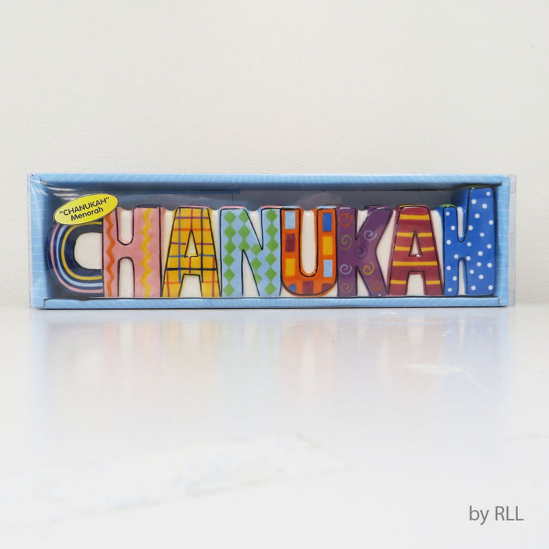 "CHANUKAH" Hand-Painted Ceramic Chanukiah