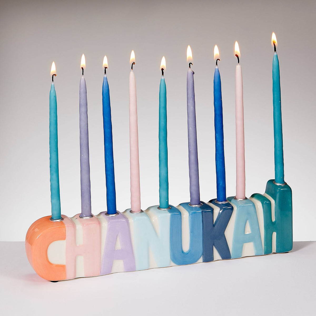 "CHANUKAH" Hand-Painted Ceramic in Pastel Colours Chanukiah