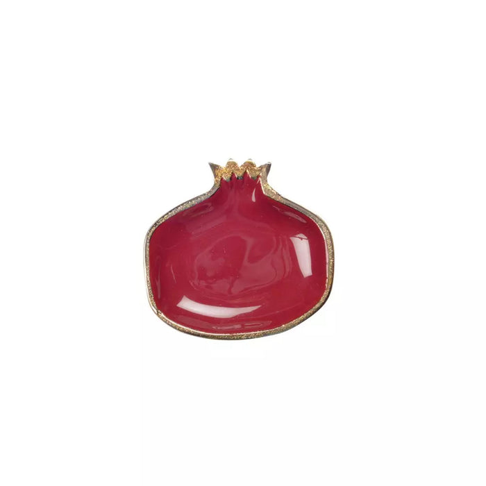 Red Pomegranate Dish with Golden Rim