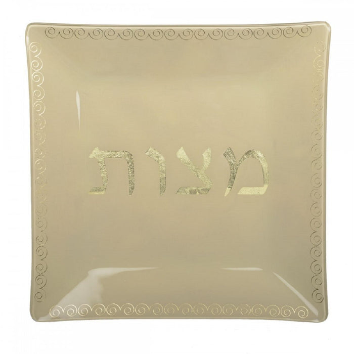 Square Gold Glass Matzah Plate by Aulicia