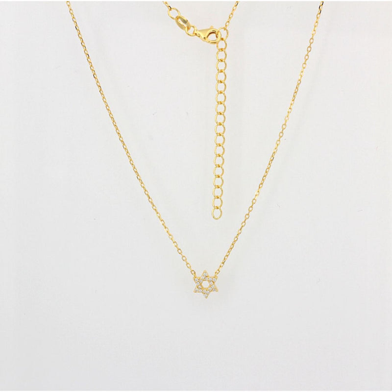 Gold Chain with Cubic Zirconia Pave Star of David Pendant Necklace by Penny Levi
