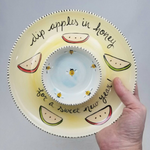 Hand Painted Ceramic Rosh Hashanah Apple and Honey Dish 'Dip Apples in Honey' by Suzaluna