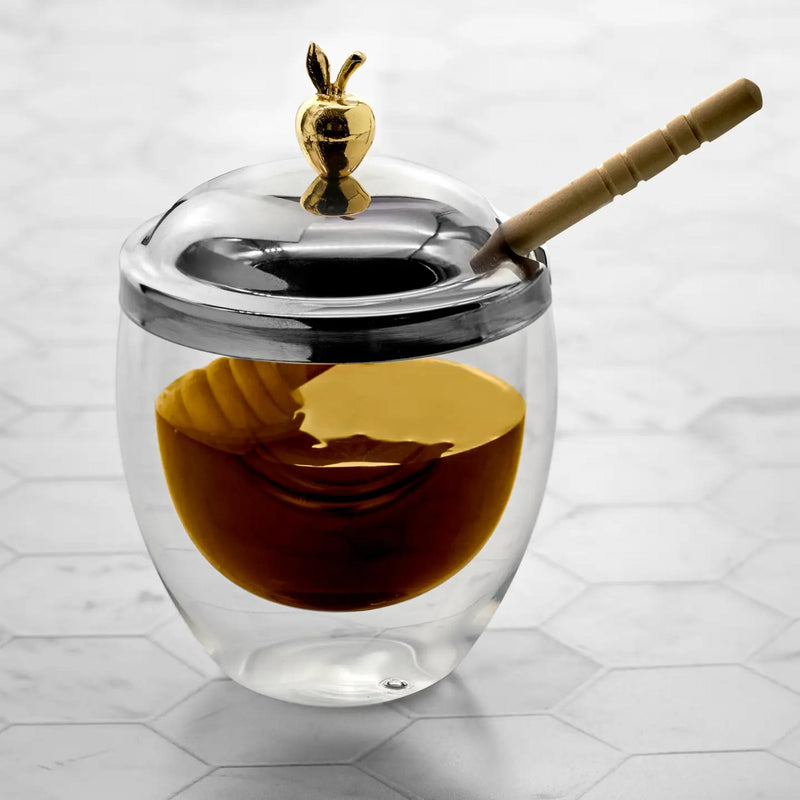 Apple Glass Honey Jar and Wooden Spoon by Goldinger