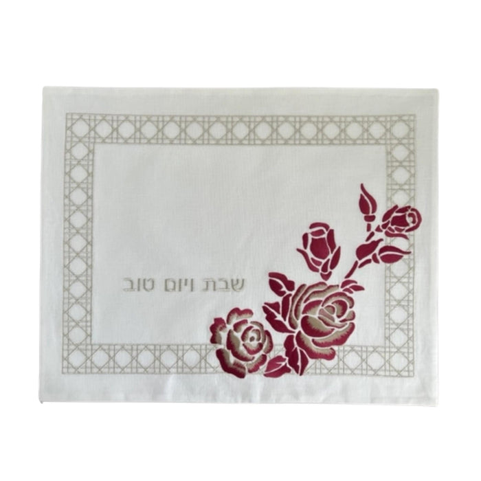 'Roses' Challah Cover in White Linen by KW