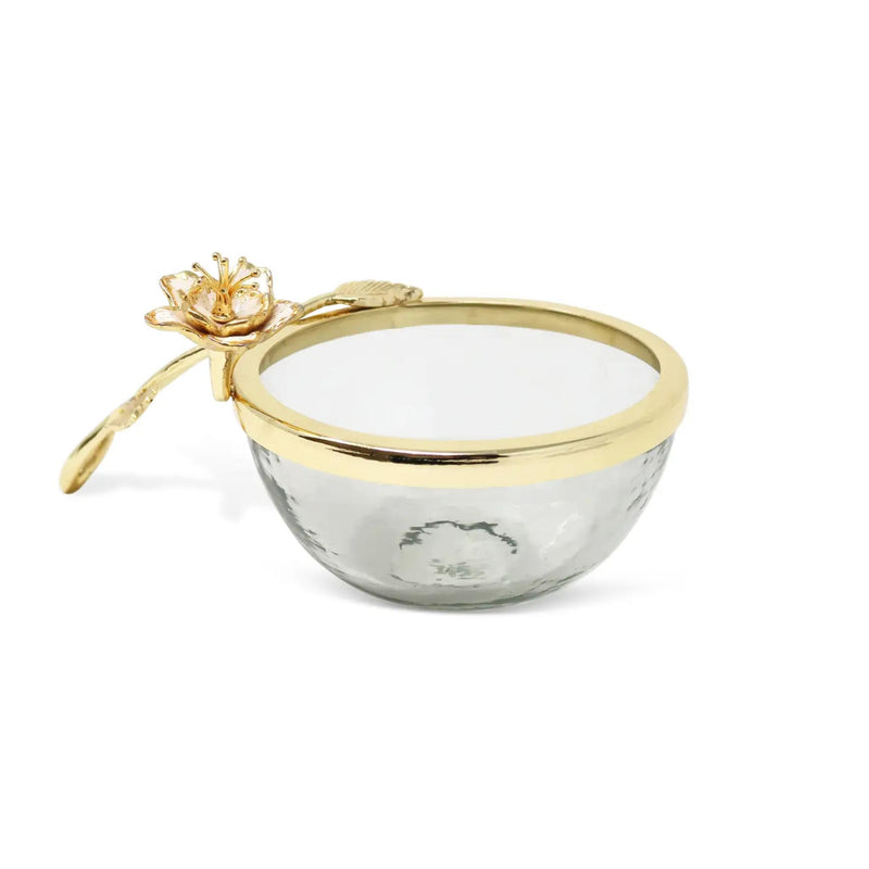 Glass Honey Dish with Gold Enamel Flower Design