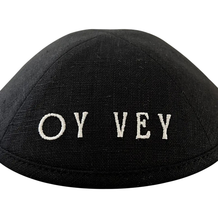 Oy Vey Kippot in Black and White Linen by KW