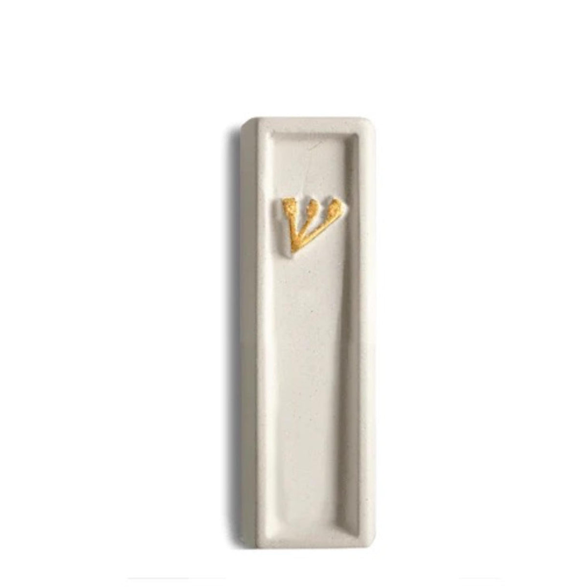 Mini"ש" - White Concrete Mezuzah with Gold Shin by Marit Meisler at CeMMent