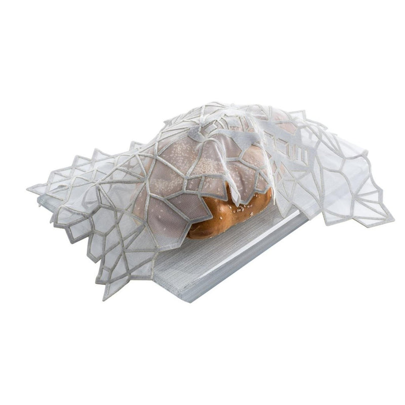 Challah Cover Geometric Silver Leatherette topped with tulle by Apeloig Collection
