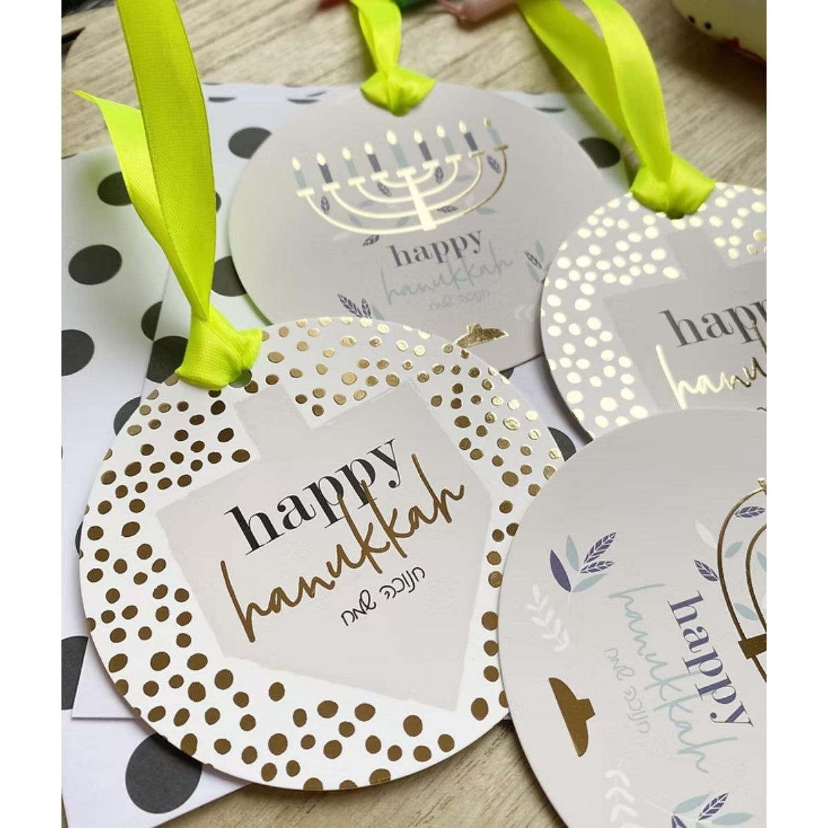 Set of 6 Chanukah Gift Tags with Gold Embossing