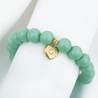Aqua Beads Bracelet with Heart/Eye or Sun/Eye drop Charm Pendant in Gold by Shlomit Ofir